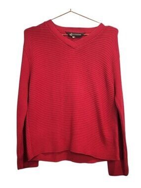The J. Peterman Company | V neck long sleeve ribbed Sweater Red